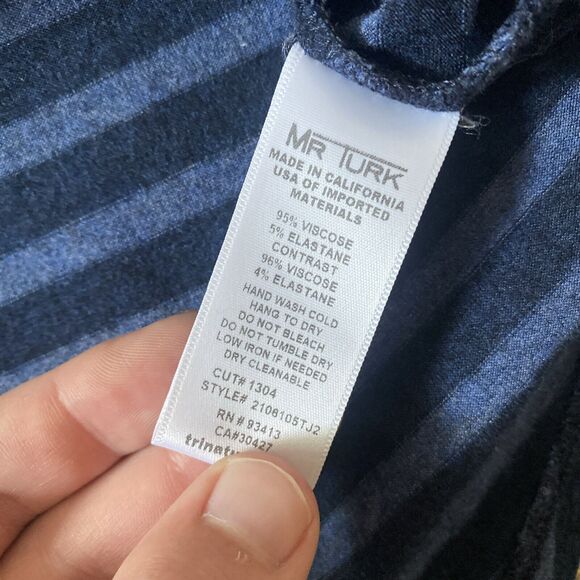 Mr Turk Short Sleeve Button Up Shirt Jersey Striped Men's Sz Medium Blue - Picture 9 of 11